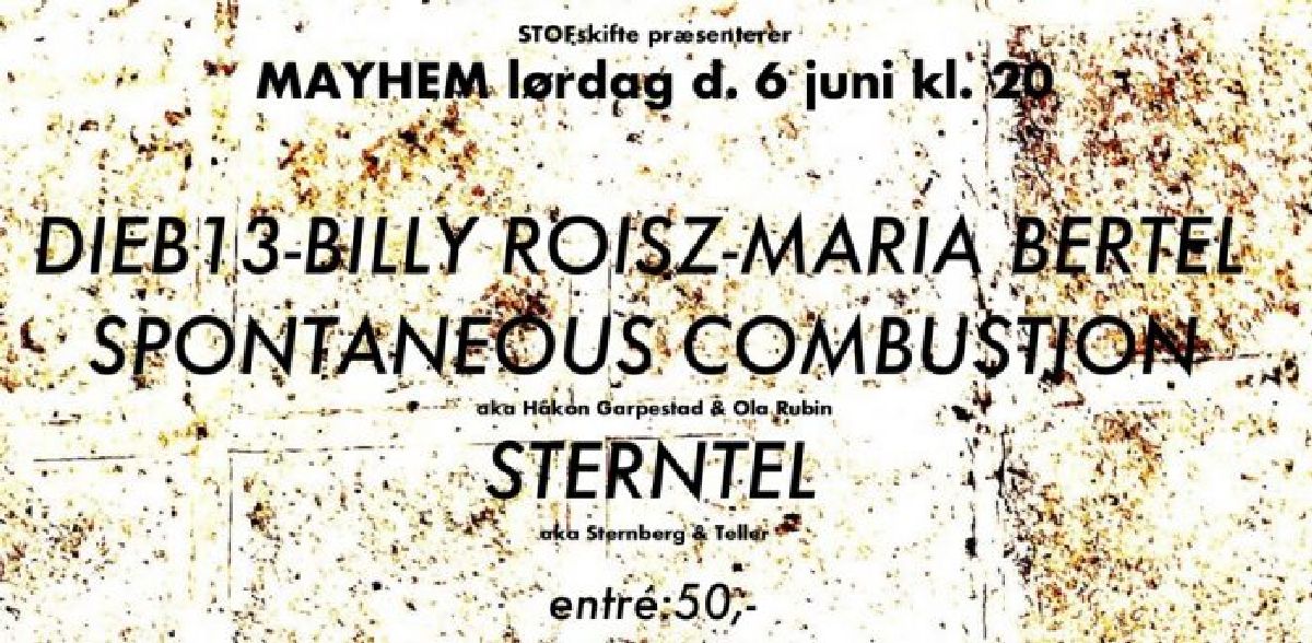DIEB13-BILLY ROISZ-MARIA BERTEL + SPONTANEOUS COMBUSTION + aka Håkon Garpestad &amp; Ola Rubin + STERNTEL + aka Sternberg &amp; Teller